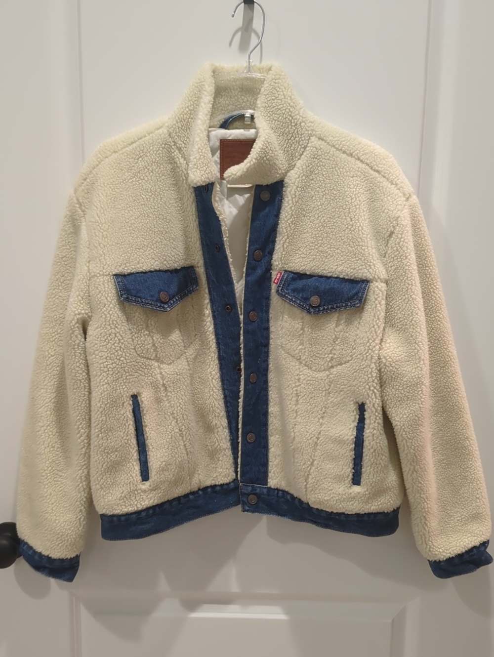 Levi's Cream Sherpa Jacket with Blue Denim Accents